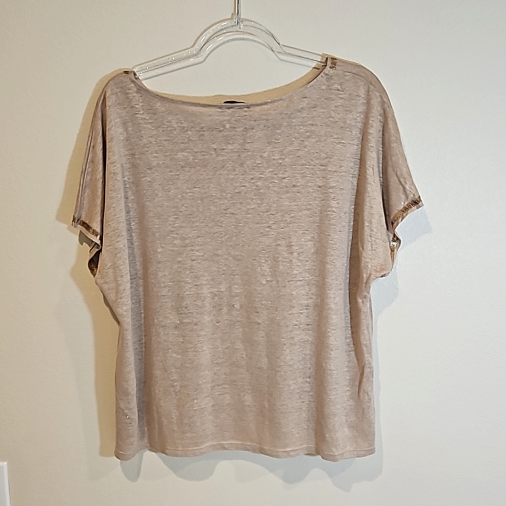 White House Black Market sequins embellish tan top women's size Large - Picture 7 of 12